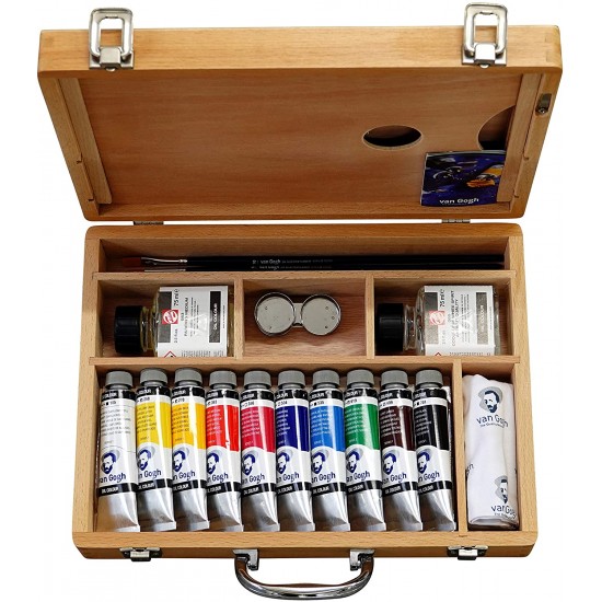 VAN GOGH Oil Colour Wooden Box Set Basic with 10 Colours in 40ml Tube + Accessories